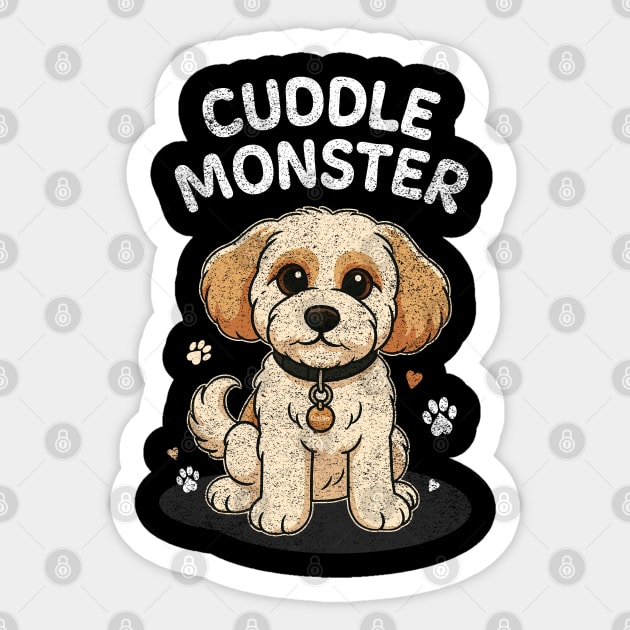 Cuddle Monster – Vintage Distressed Style Cute Cartoon Dog Lover Design Sticker by Butter Creative